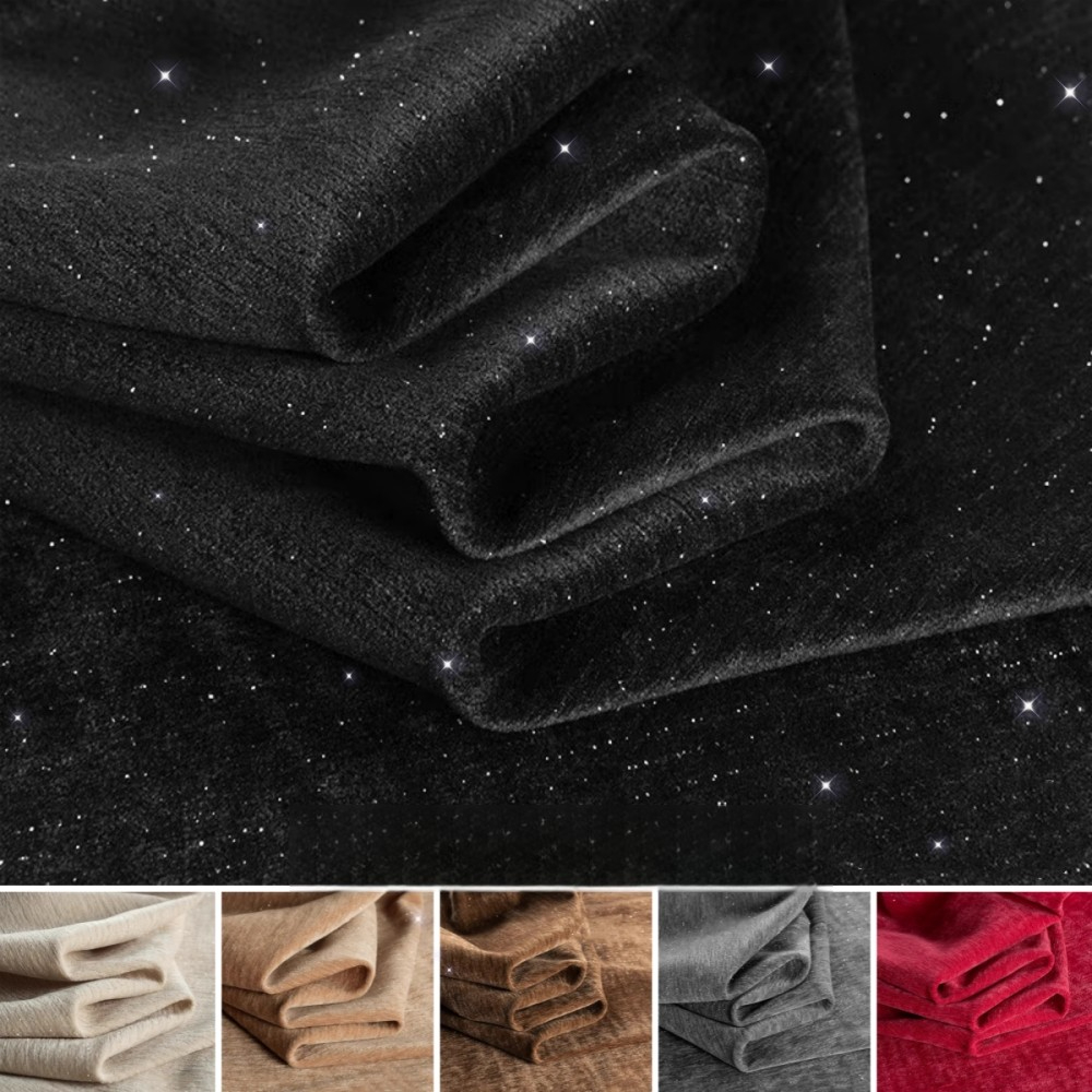 Sewing Thread In Textile - 星空グリッターシルバーフラワー柄シェニール生地（メートル単位販売）パンツ、ドレス、チャイナドレス、縫製用、伸縮性、滑らかな質感、無地、柔らかい