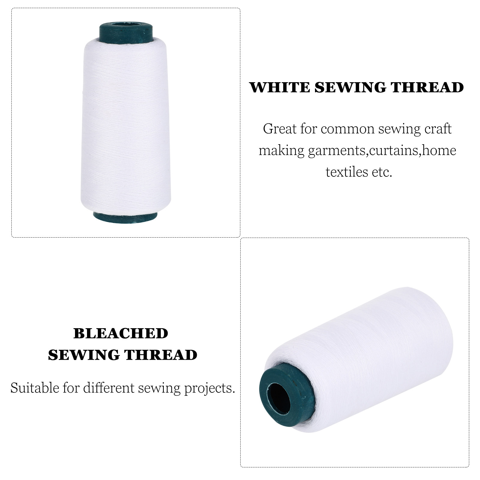 3000ヤード、漂白された白色のポリエステル製縫い糸。高強度 - Sewing Thread In Textile のレビューと価格